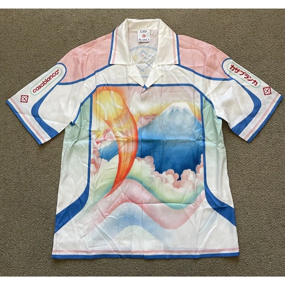 Casablanca Fuji Dream Silk Shirt Mens M Short Sleeve Camp Collar Made in Italy